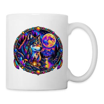 Kosmischer Wolf im Mondlicht - Tasse - Weiß - Rechts
