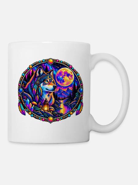Kosmischer Wolf im Mondlicht - Tasse - Weiß