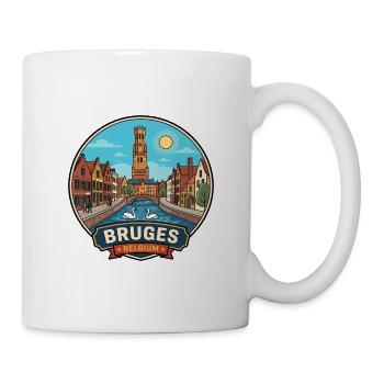Brügge, Belgien, Belfry Canal Swans Reiseabzeichen - Tasse - Weiß - Rechts