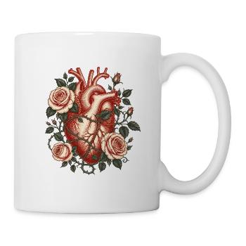Anatomisches Herz mit Rosen – Vintage Dark Academi - Tasse - Weiß - Rechts