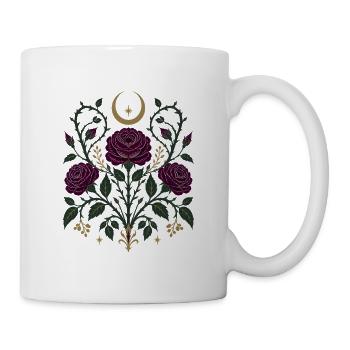 Gothic Floristik mit Mond – Dunkle Botanik Design - Tasse - Weiß - Rechts