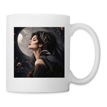 Frau mit einem Raben - Tasse - Weiß - Rechts