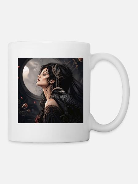 Frau mit einem Raben - Tasse - Weiß