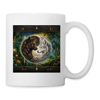 Celtic Wolves Yin Yang – Steampunk-Harmonie - Tasse - Weiß - Rechts
