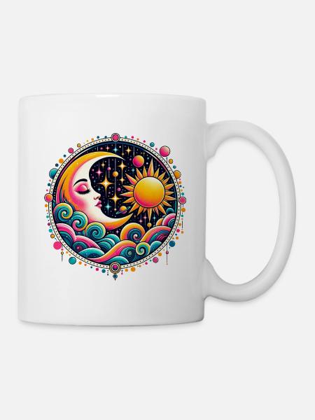 Sonne Mond Wellen Psychedelisch - Tasse - Weiß