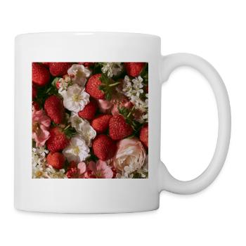Romantische Erdbeeren und Blumen - Tasse - Weiß - Rechts