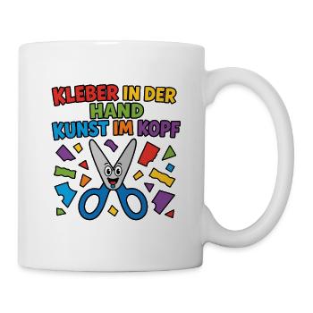 Kleber in der Hand Kunst im Kopf – Basteln Shirt - Tasse - Weiß - Rechts
