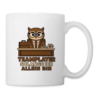 Teamplayer solange ich allein bin – Eule T-Shirt - Tasse - Weiß - Rechts