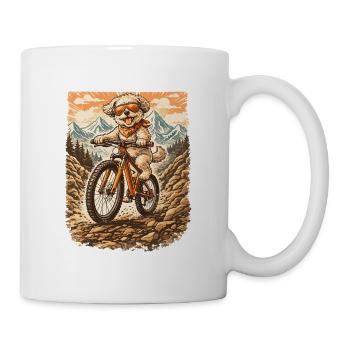 Maltipoo auf Mountainbike in den Bergen - Tasse - Weiß - Rechts
