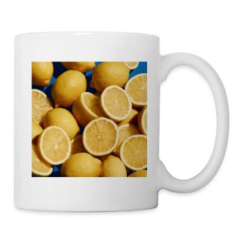 Gelbe Zitronen auf blauem Hintergrund - Tasse - Weiß - Rechts
