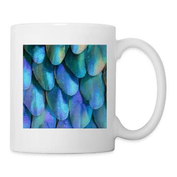 Exotische Federn Türkis und irisierendes Blau - Tasse - Weiß - Rechts