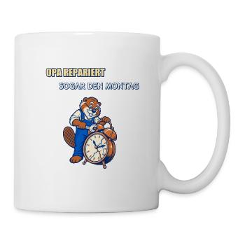 Opa repariert den Montag - Tasse - Weiß - Rechts