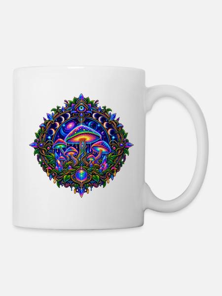 Kosmisches Pilz Mandala - Tasse - Weiß