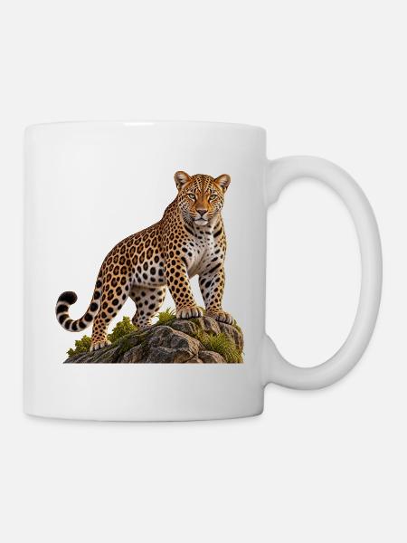 Leopard Realistisch auf Felsen - Tasse - Weiß