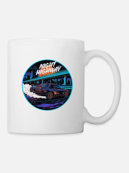 Night Highway Neon Cyber Streetwear - Tasse - Weiß