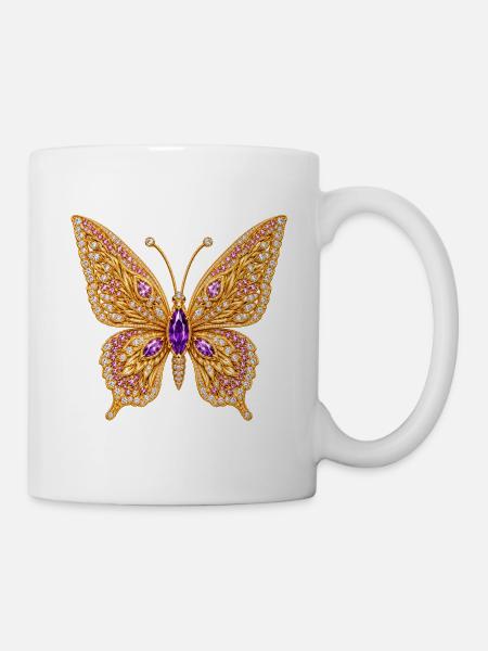 Goldener Edelstein-Schmetterling - Tasse - Weiß