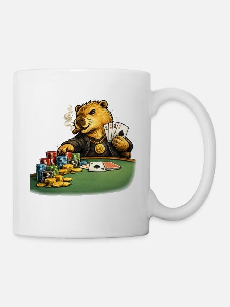 Capybara beim Poker - Tasse - Weiß