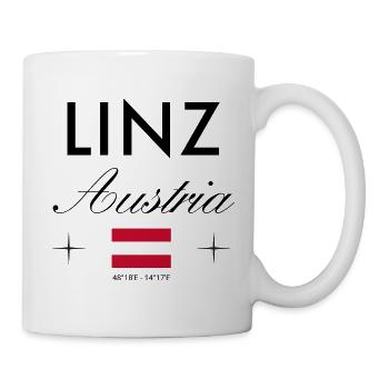 Linz Österreich Koordinaten Reise Souvenir - Tasse - Weiß - Rechts