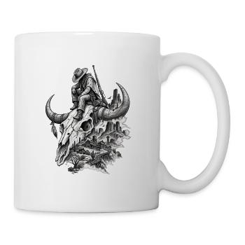 Cowboy auf Hornschädel in der Wüste - Tasse - Weiß - Rechts