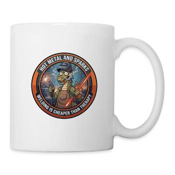 Lustiges Schweißer-Drachen-Heißmetall-Schweiß-Meme-Abzeichen - Tasse - Weiß - Rechts