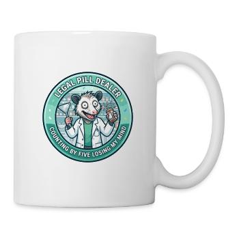 Lustiger Apotheker, Opossum, legaler Pillenhändler-Ausweis - Tasse - Weiß - Rechts