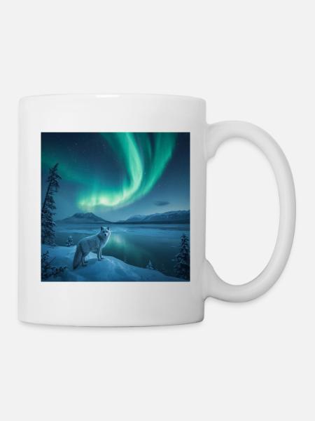 Polarfuchs — Nordlichter - Tasse - Weiß