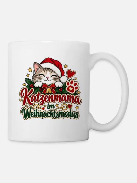Katzenmama im Weihnachtsmodus - Tasse - Weiß