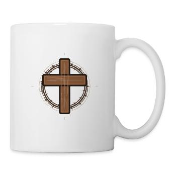 Holzkreuz mit Dornenkrone – Christlicher Glaube - Tasse - Weiß - Rechts