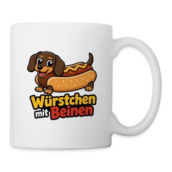 Würstchen mit Beinen Dackel Hund Design - Tasse - Weiß - Rechts