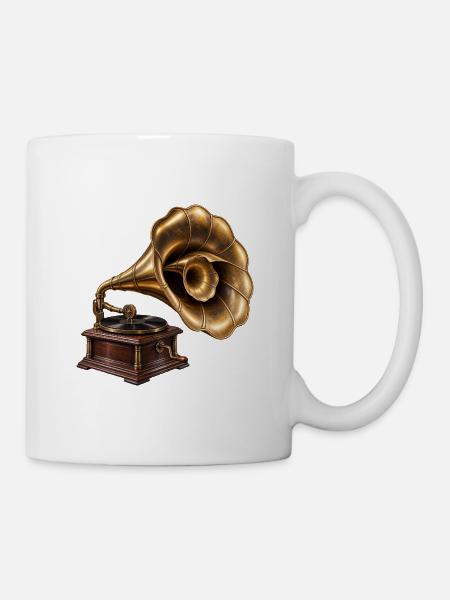 Antikes Grammophon - Tasse - Weiß