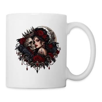 Crimson Raven Queen – Gothic Skull & Red Rose Dark - Tasse - Weiß - Rechts