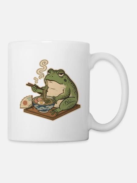 Grummeliger Frosch isst Ramen - Tasse - Weiß