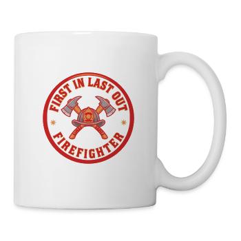 Feuerwehrmann Erster in Letzter Feuerheld Geschenk - Tasse - Weiß - Rechts