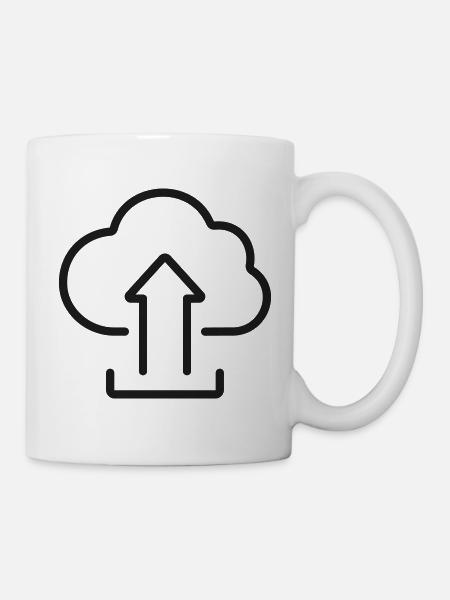 Cloud-Upload-Zeilen-Icon - Tasse - Weiß