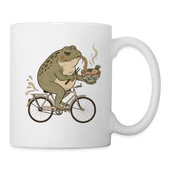 Frosch auf dem Fahrrad isst Ramen – Retro-Stil - Tasse - Weiß - Rechts