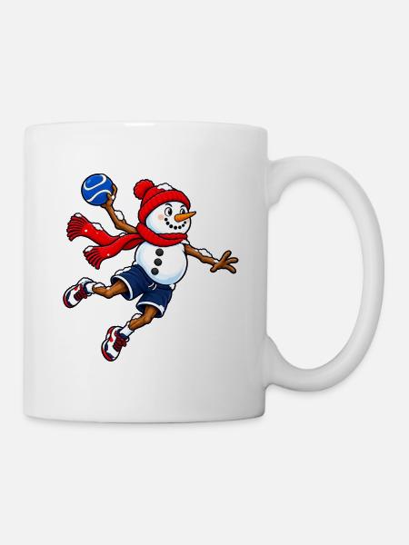Handball-Schneemann im Sprungwurf - Tasse - Weiß