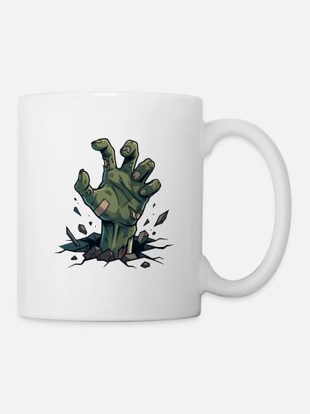 Grüne Zombie-Hand bricht durch rissigen Boden - Tasse - Weiß