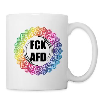 FCK AFD Regenbogen Mandala - Bunt statt Braun - Tasse - Weiß - Rechts