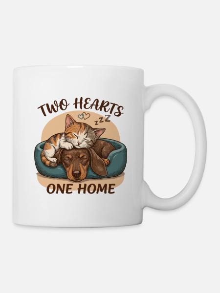Zwei Herzen, ein Zuhause - Tasse - Weiß