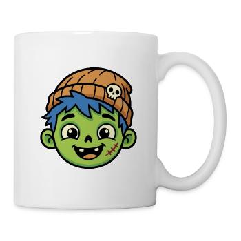 Cartoon-Zombie-Junge mit blauen Haaren und Mütze - Tasse - Weiß - Rechts