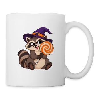 Halloween-Waschbär mit riesigem Lutscher - Tasse - Weiß - Rechts