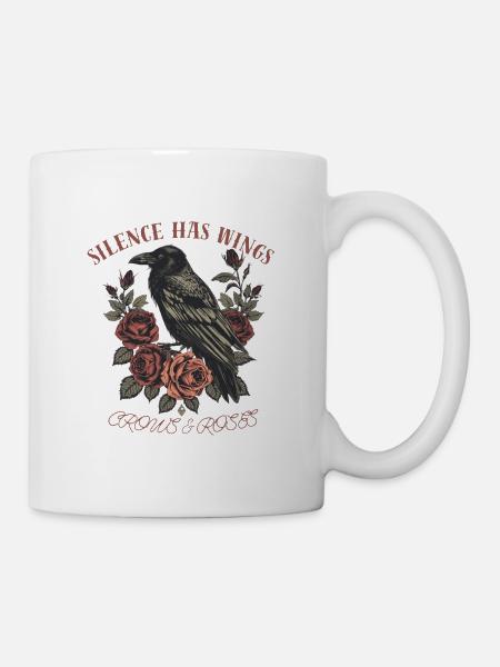 Silent Wings – Gotische Krähen und Rosen - Tasse - Weiß