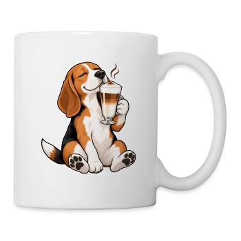 Beagle mit Latte Macchiato - Tasse - Weiß - Rechts