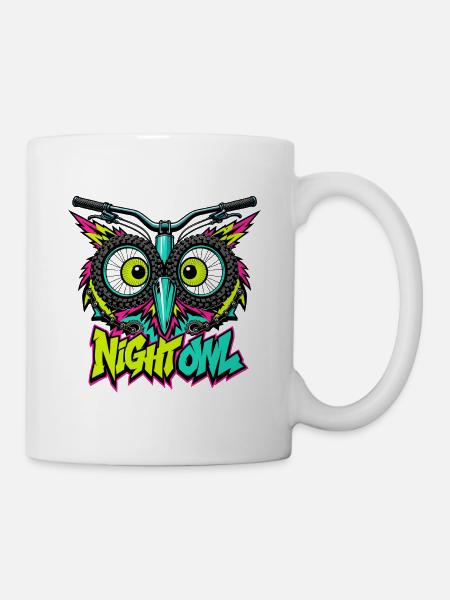 Neon Night Owl Mountainbike-Kunst - Tasse - Weiß