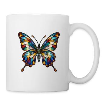 Buntglas-Schmetterling - Tasse - Weiß - Rechts