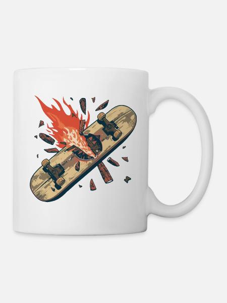 Skate Skateboard, kaputtes Müllfeuer - Tasse - Weiß