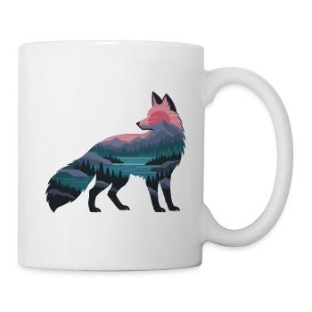 Wolfsilhouette mit Naturpanorama - Tasse - Weiß - Rechts