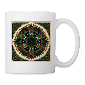 Blumenmandalas, grün, rot, blau, - Tasse - Weiß - Rechts