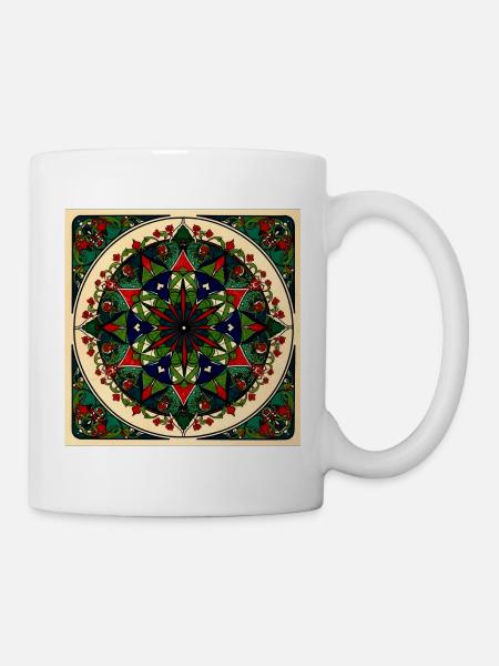 Blumenmandalas, grün, rot, blau, - Tasse - Weiß