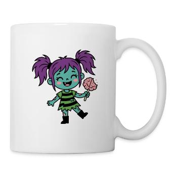 Süßes Zombie-Mädchen mit Zöpfen und Gehirnlutscher - Tasse - Weiß - Rechts